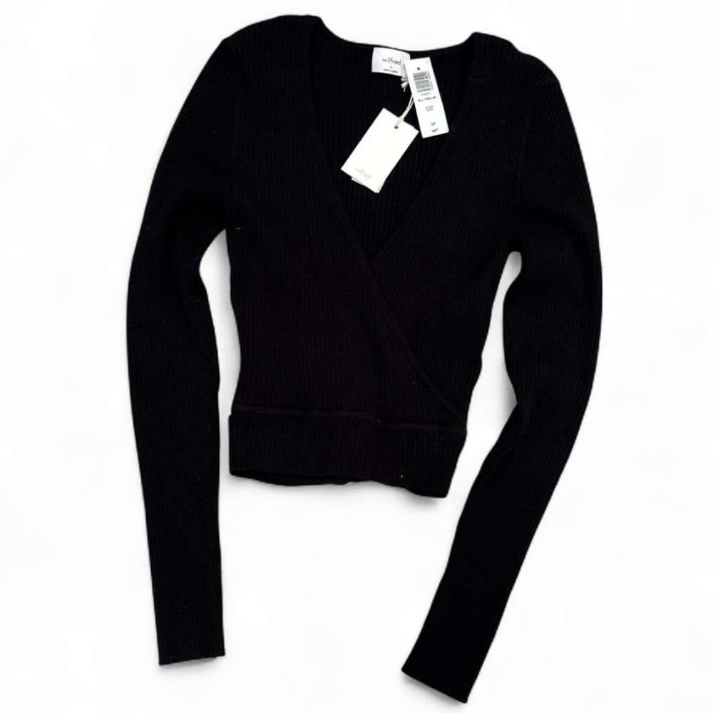 Wilfred Black V-Neck Wrap Ribbed Sweater